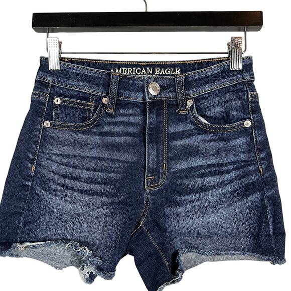 American Eagle Outfitters Hi Rise Shortie Shorts Denim JEan Blue - 2 - Picture 1 of 5